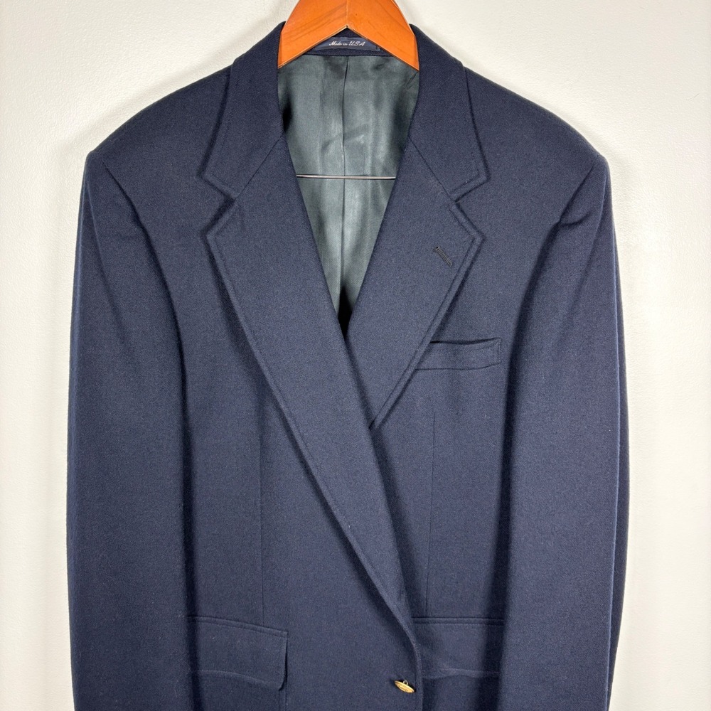 Stanley Blacker Mens‎ Navy Blue Double Breasted Blazer Gold Crest Buttons USA